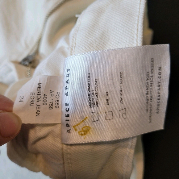 NWOT Apiece Apart Merida Cropped Straight-Leg Denim Jeans Size 24 Cream Cotton - Picture 8 of 14